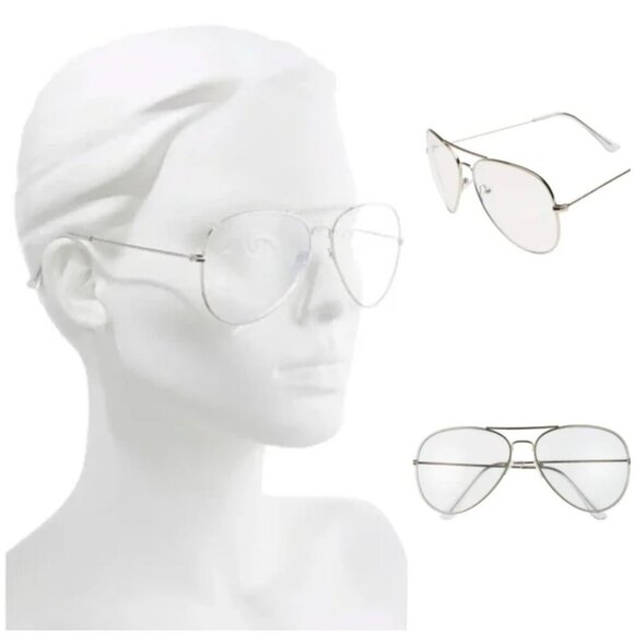 Nordstrom Silver Aviator Blue Light Filtering Computer Glasses Work School - Picture 1 of 7